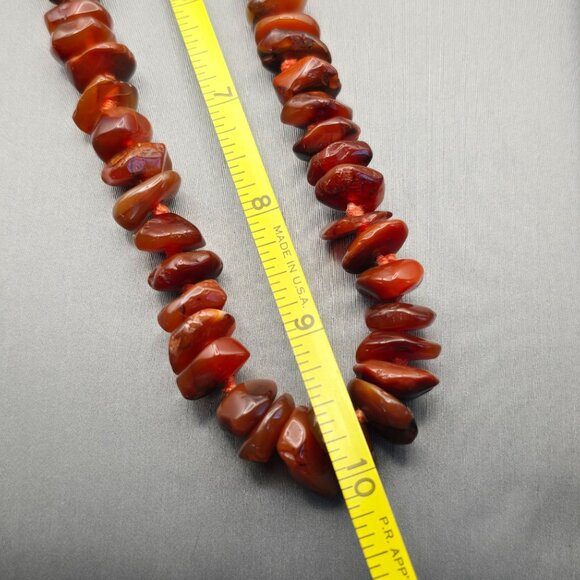 VTG Carnelian Chunk 11mm Bead Handtied Necklace 19" Natural Gemstone 92g - Picture 5 of 8